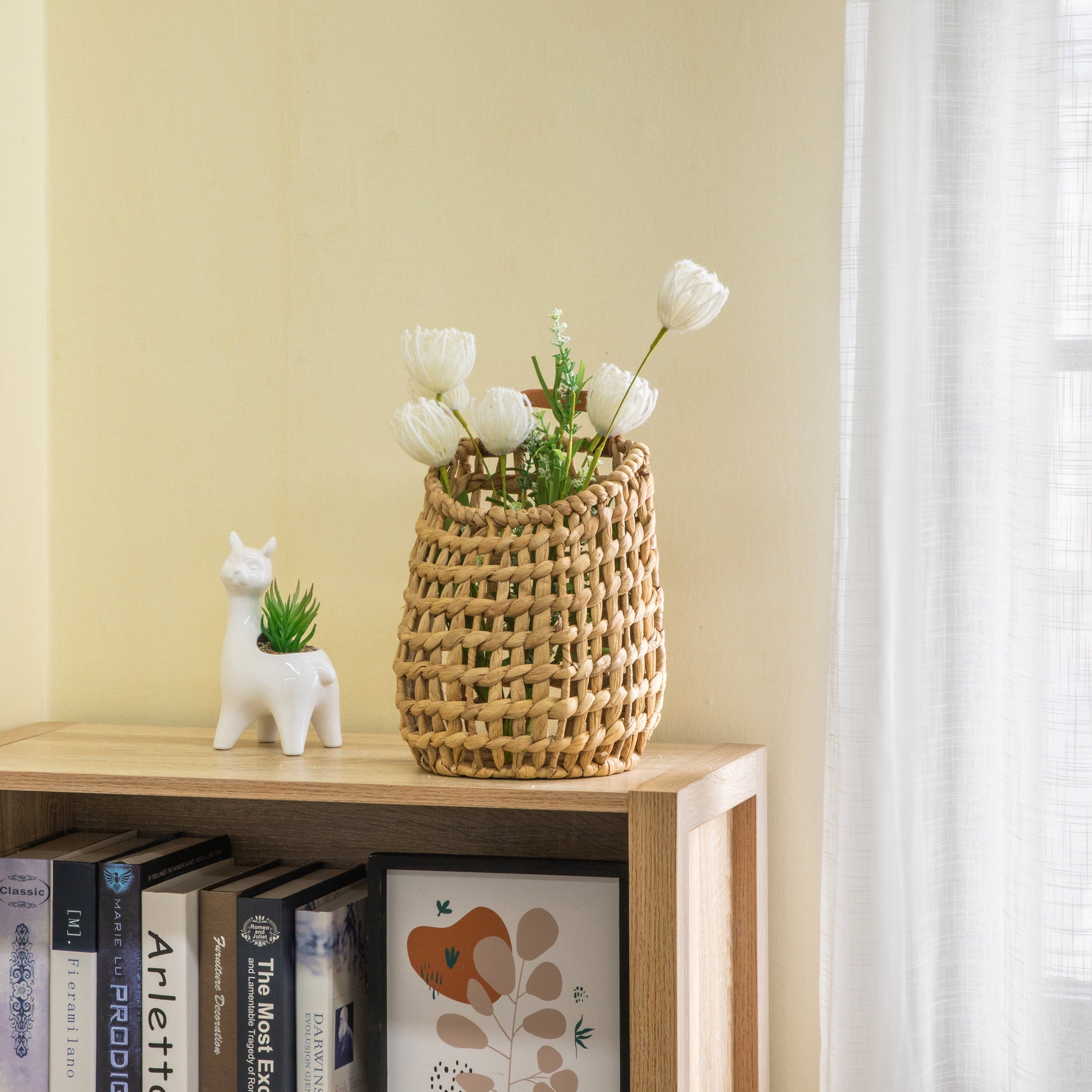Water Hyacinth Hanging Basket with Faux Leather Strap
