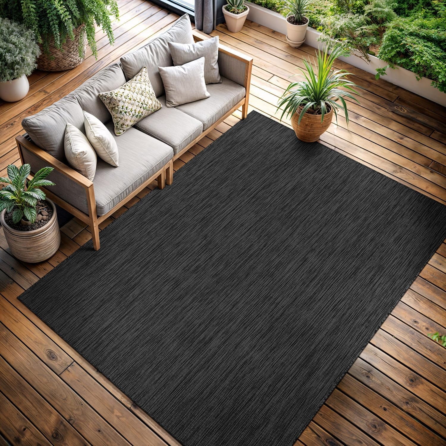 Solid Washable Waterproof Outdoor Indoor Area Rug Dark Gray 6X9
