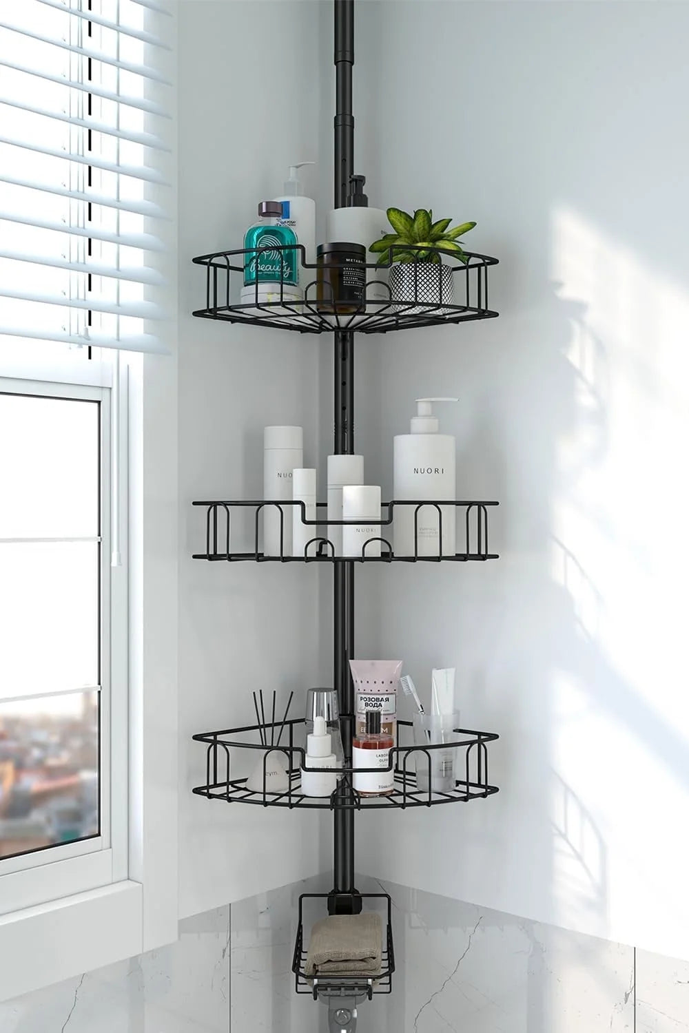 Corner Shower Caddy Tension Pole, Rustproof Stainless Steel Tension Rod Corner Shower Caddy for Shower Organizer,Adjustable Floor to Ceiling Stand Shower Shelves for Bathroom Bathtub