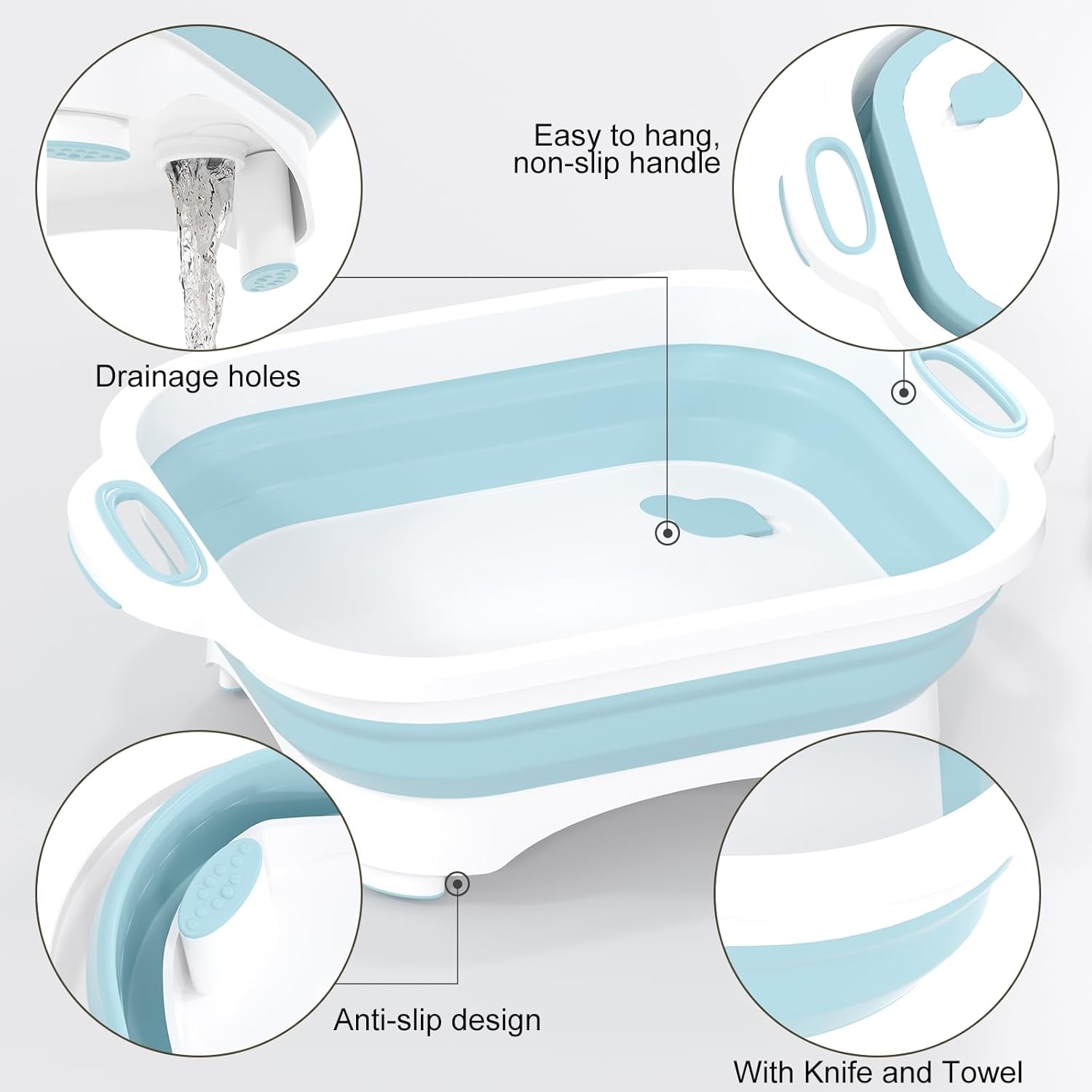 Collapsible Cutting Board, Camping Cutting Board with Knife,Multifunctional Kitchen Vegetable Washing Basket Silicone Dish Tub for Camping Kitchen Essentials/Bbq Prep Tub/Rv Accessories