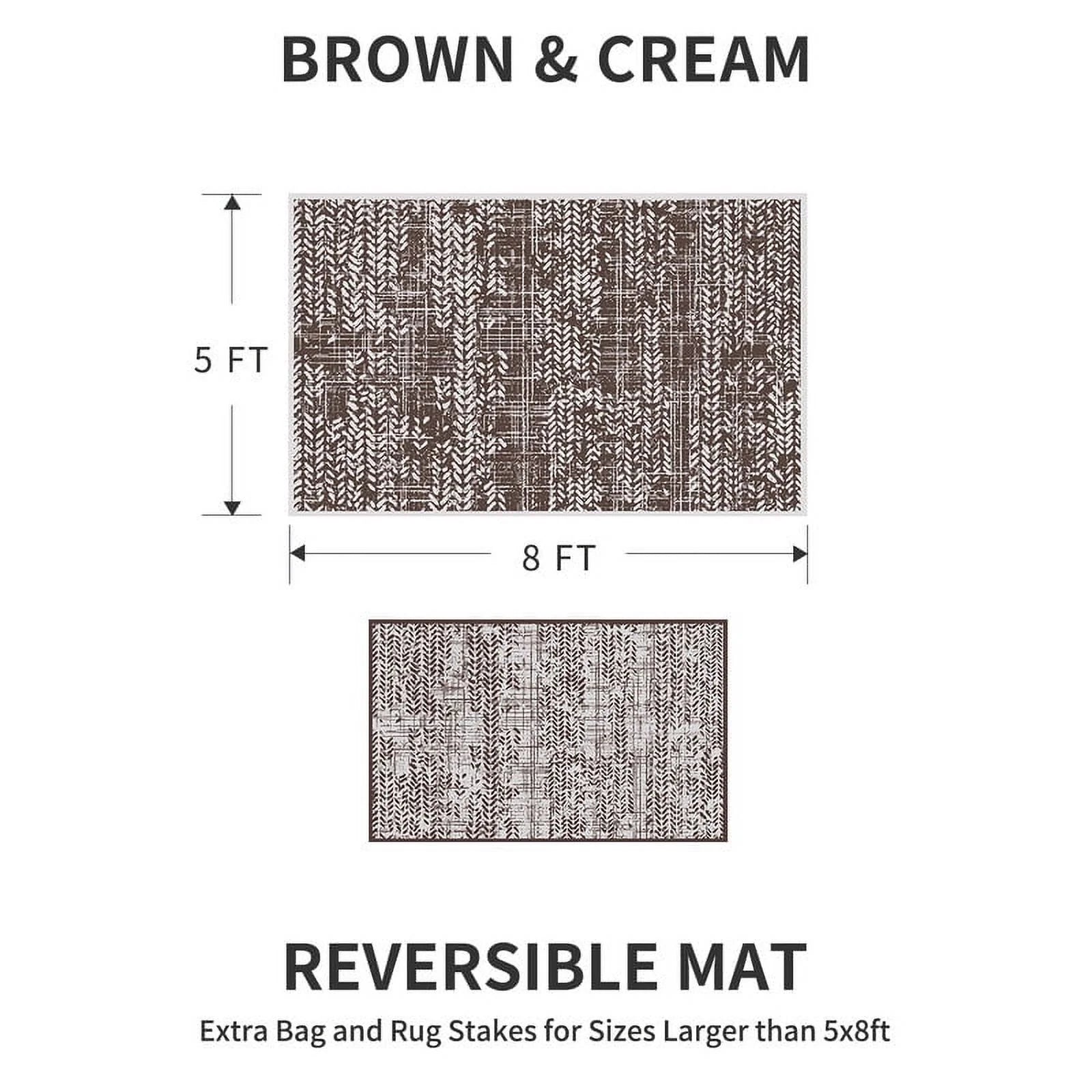 Outdoor Rug 5'X8' Waterproof Reversible Carpet Patio Rug Plastic Indoor Outdoor Rug Portable Modern Large Straw Mat for Picnic RV Camping Porch Garden Picnic Deck Balcony Brown and Beige