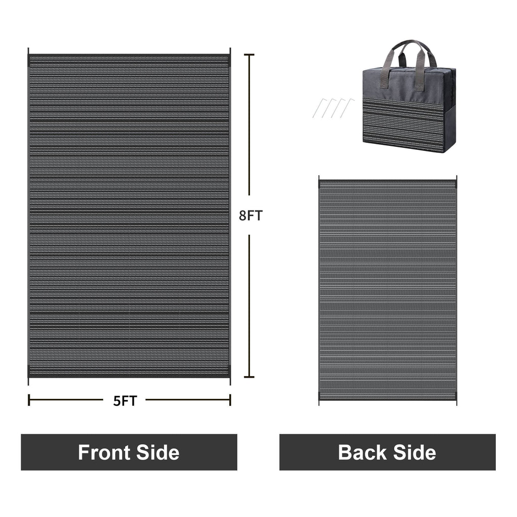5'X 8' Outdoor Waterproof Rug Camping Mat Patio Carpet,Black&Gray