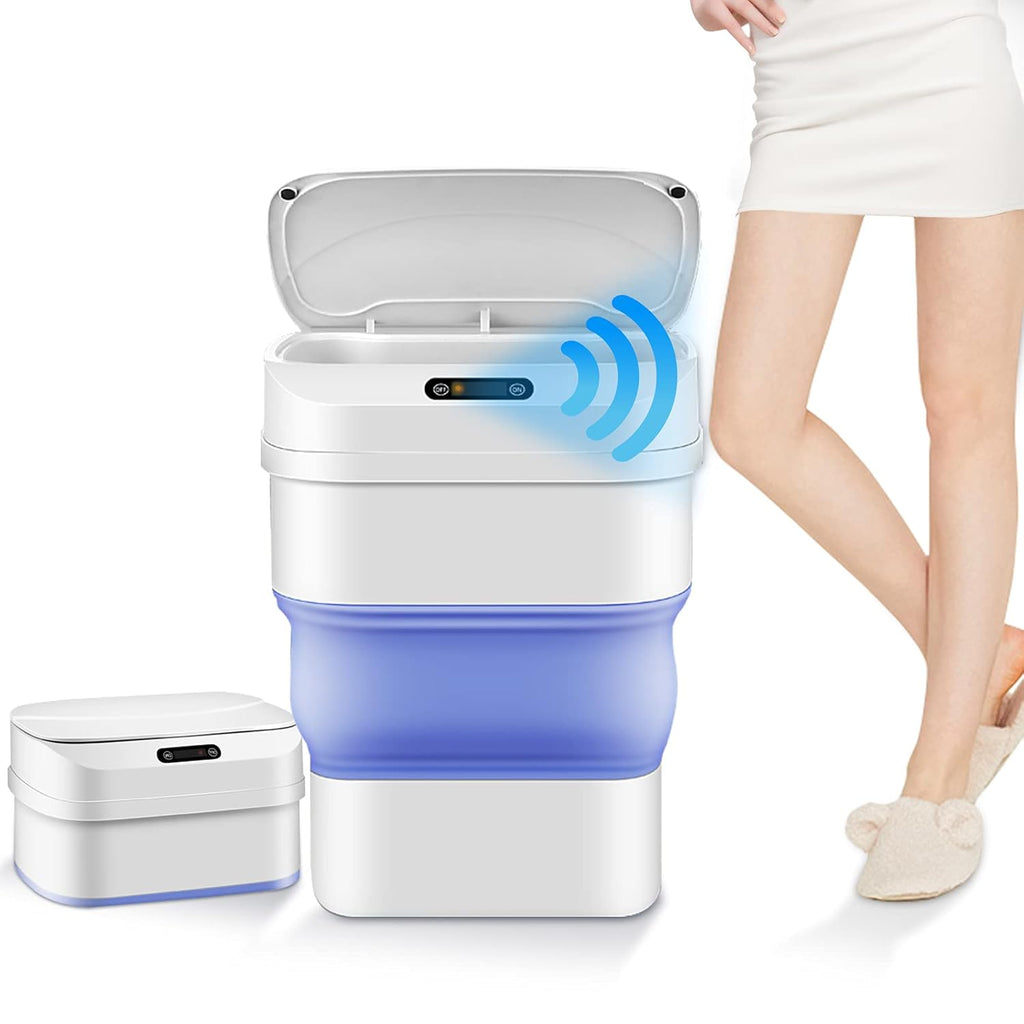 Trash Can with Lid Touchless Automatic Motion Sensor Smart Kitchen Trash Can, Garbage Can White Trash Can Foldable Trash Bin for Kitchen Bedroom Bathroom Office Car(4.6 Gal/17.5 L)