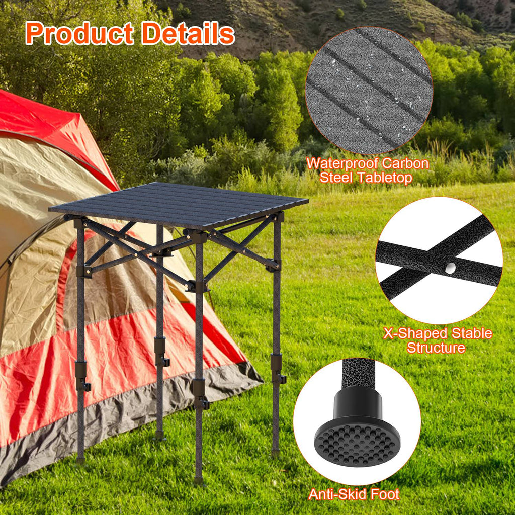 S-M-L Size Options Portable Folding Camping Table with Adjustable Height Rustproof Carbon Steel Foldable Roll-Up Camping Table for Picnic Camping Hiking Beach BBQ 55LBS Max Load