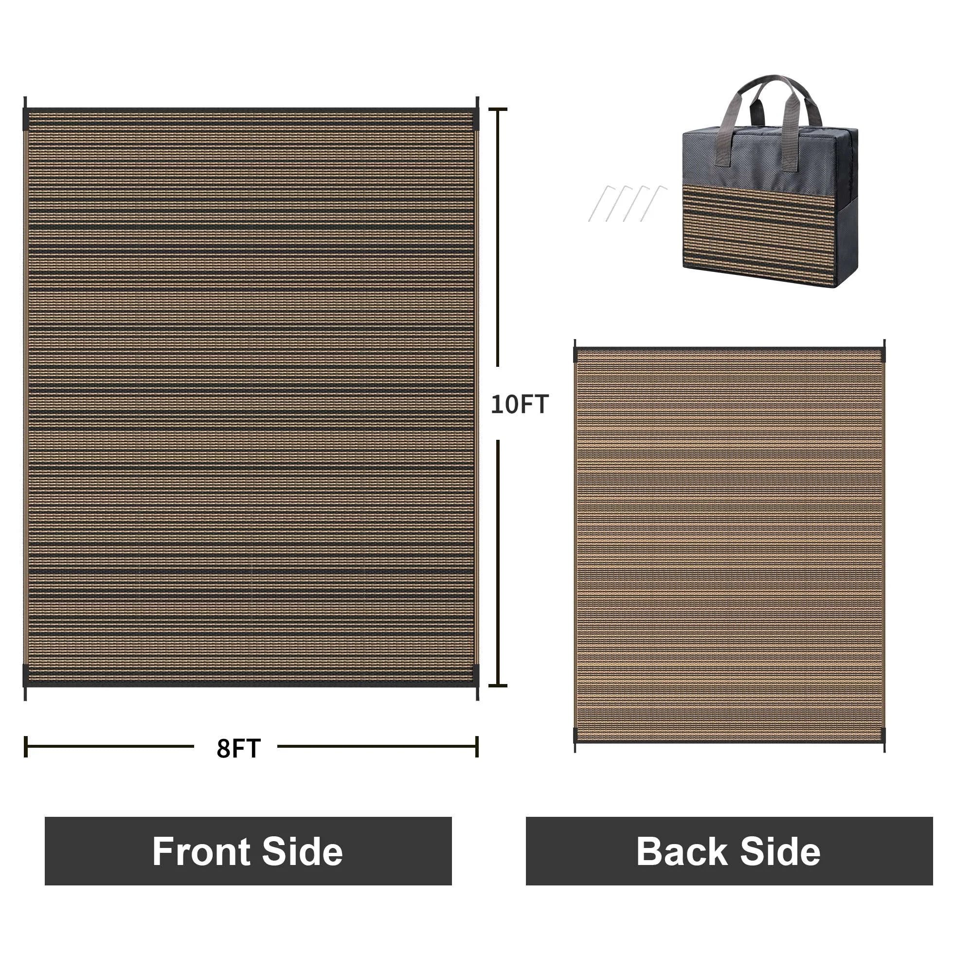8'X 10' Outdoor Waterproof Rug Camping Mat Patio Carpet,Black&Brown