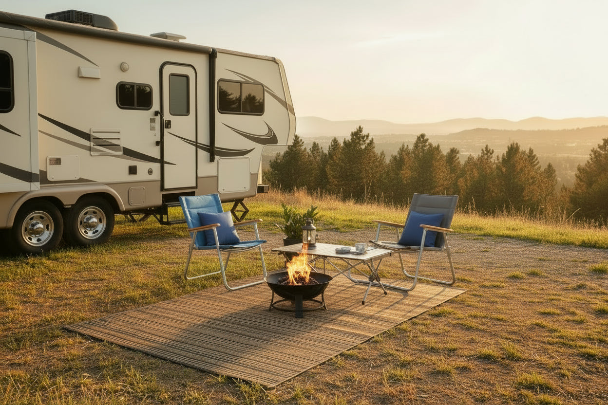 8'X 10' Outdoor Waterproof Rug Camping Mat Patio Carpet,Black&Brown