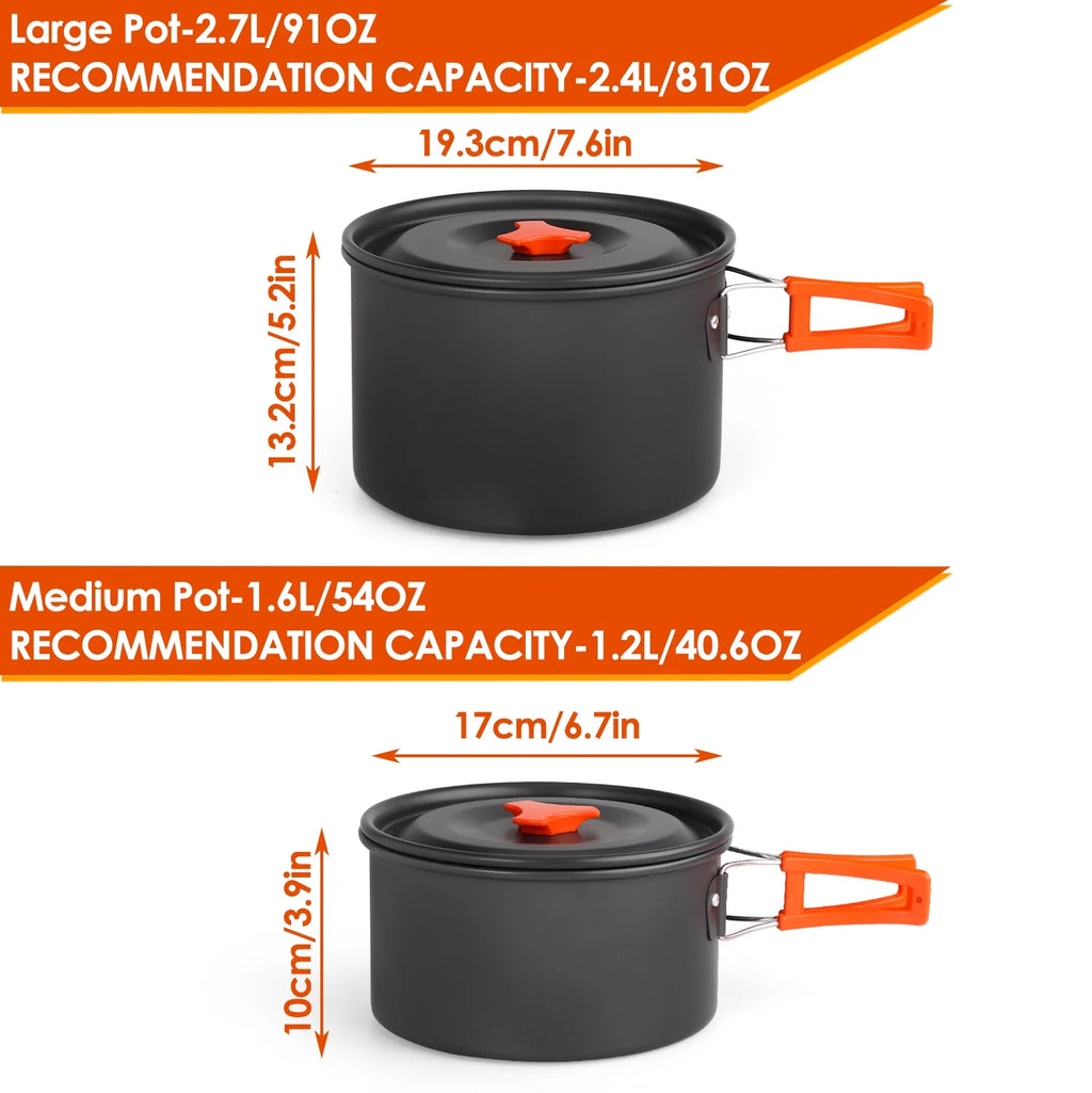 Camping Cookware Set Camping Pots Camping Gear Campfire Utensils Non-Stick Cooking Equipment Lightweight Stackable Pot Pan Bowls with Storage Bag for Outdoor Hiking