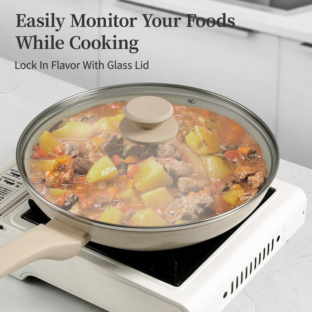 8" 9.5" and 11" Frying Pan Set Nonstick Cookware Set Toxin-Free Frying Pans with Lid Bakelite Handle Pans Set