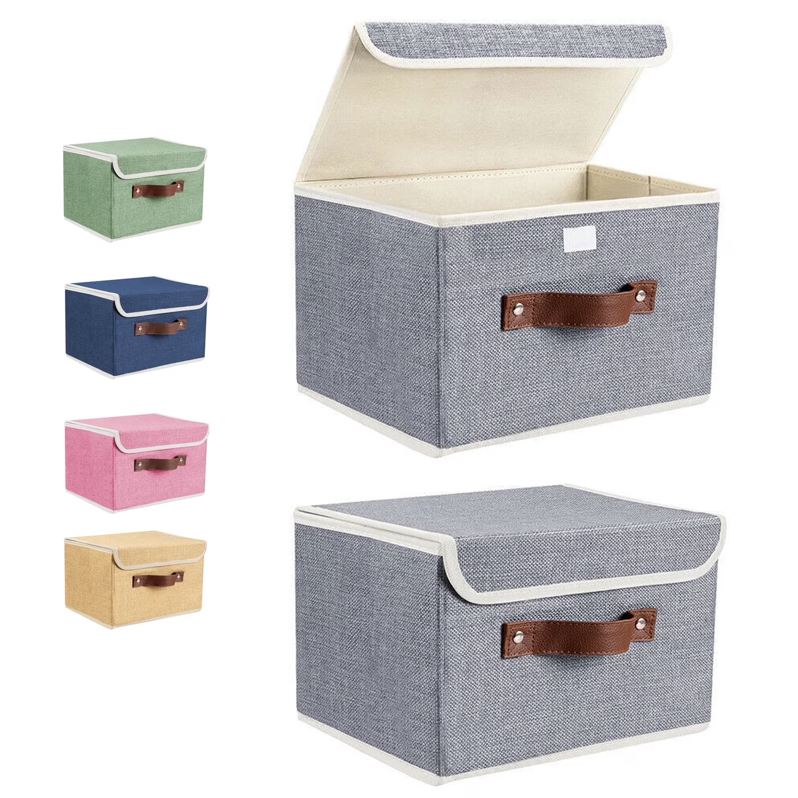 Foldable Fabric Storage Bin with Handle Lid Large Collapsible Box Basket for Home Organizer, 2 Packs, Gray