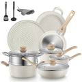 15-Piece Pots and Pans Set Non Stick, Induction Kitchen Cookware Sets, Aluminum, Beige