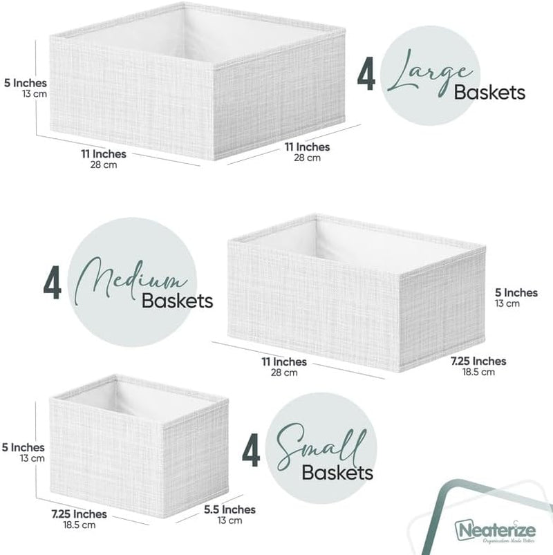 Drawer Organizer Clothes Set of 12 White-Grey - Dresser Organizer for Nursery, Bedroom, Closet - Perfect Baby Clothes Organizer and Storage & General Nursery Organization or Dresser Drawer Organizers