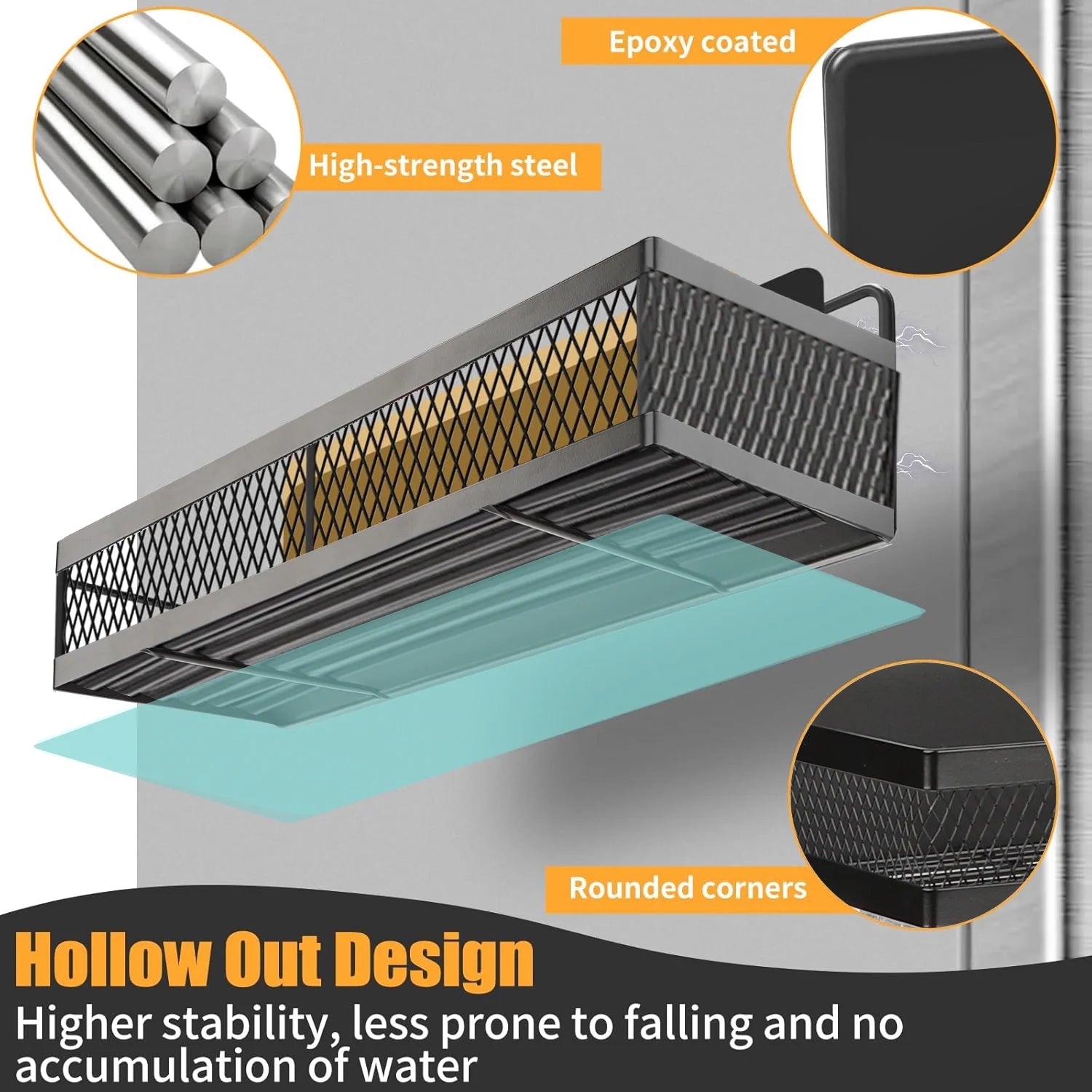 Magnetic Spice Rack Organizer,  6 Pack Moveable Fridge Spice Shelves for Refrigerator, Strong Magnetic Metal Refrigerator Shelf Organizer with Paper Towel Holder, Utensils Holder, Black