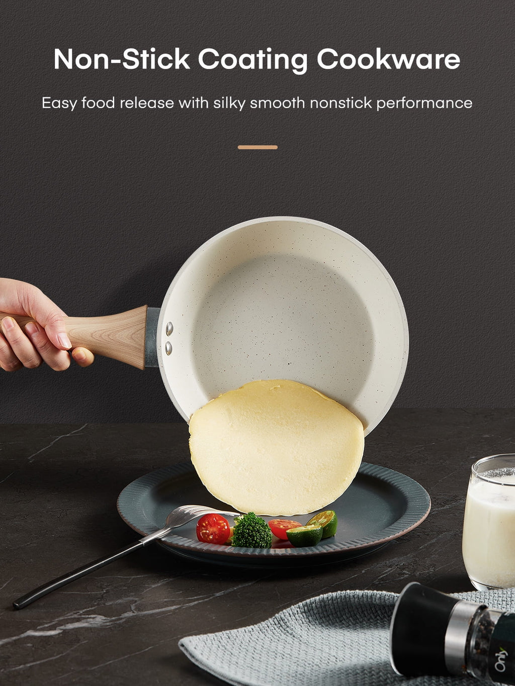 15-Piece Pots and Pans Set Non Stick, Induction Kitchen Cookware Sets, Aluminum, Beige