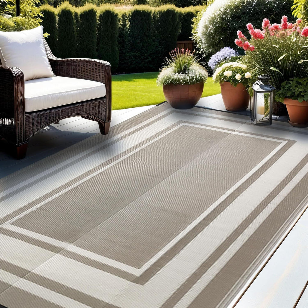 Outdoor Plastic Waterproof Rug 5'X 8' for Patio, Porch, Deck, Backyard, Balcony, Reversible, Geometric