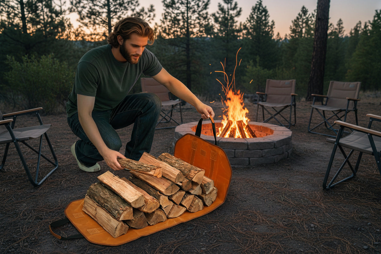 Firewood Carrier Waxed Canvas, 20Oz Heavy Duty and Large Capacity Firewood Log Tote Bag for Wood Carrying, 21'' × 44''