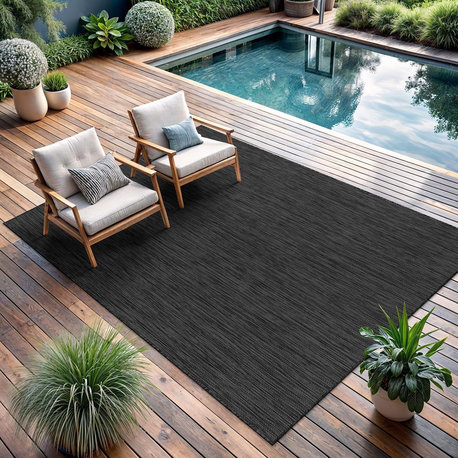 Solid Washable Waterproof Outdoor Indoor Area Rug Dark Gray 6X9