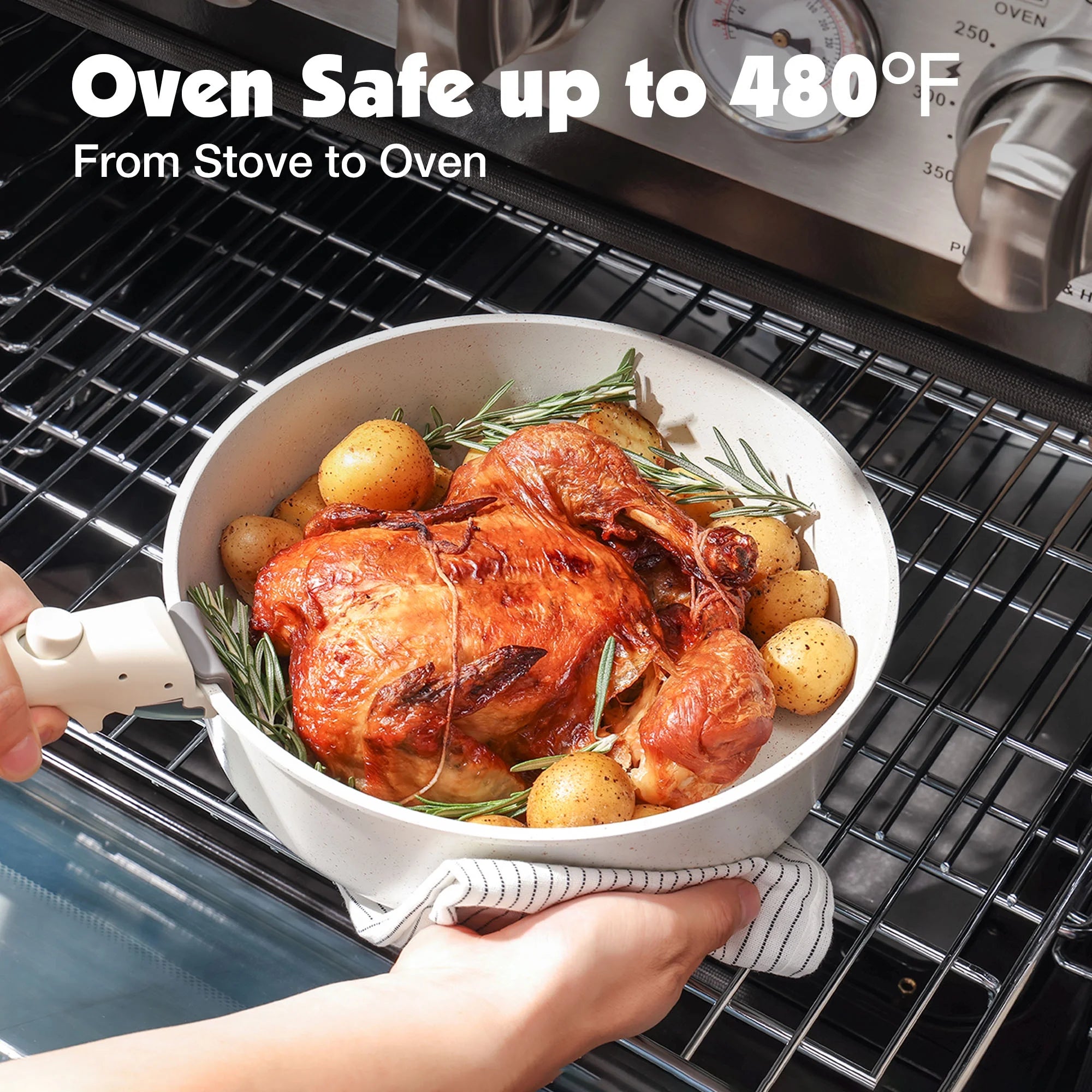 Nonstick Cookware Sets with Detachable Handles, 17Pcs Granite Pots and Pans Set, Induction Kitchen Cookware Sets Stackable White