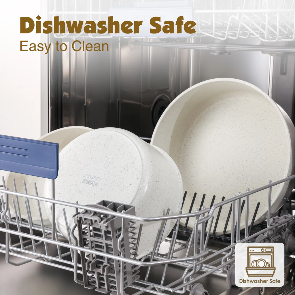 Nonstick Cookware Sets with Detachable Handles, 17Pcs Granite Pots and Pans Set, Induction Kitchen Cookware Sets Stackable White