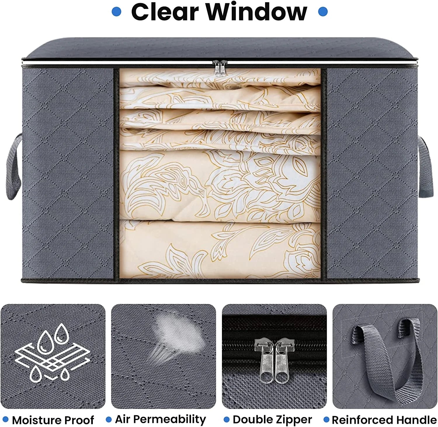 Closet Organizers and Storage Bags for Clothes Storage, 80L Large Capacity Blanket Storage Bag- 2Pcs