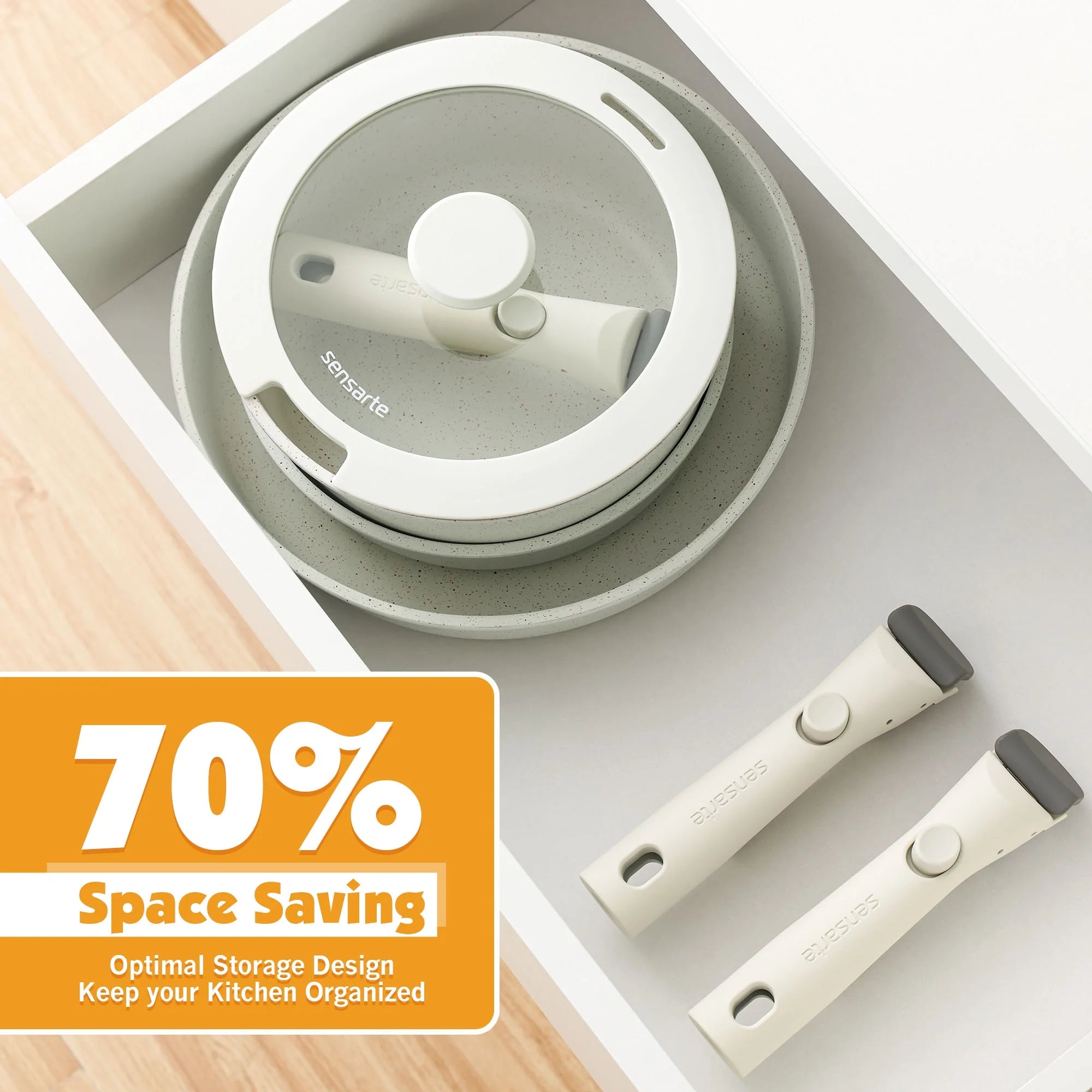 Nonstick Cookware Sets with Detachable Handles, 17Pcs Granite Pots and Pans Set, Induction Kitchen Cookware Sets Stackable White