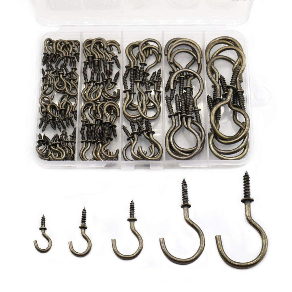 115 Pcs Bronze Cup Screw in Hooks Kit, 5 Sizes Screw Hooks for Hanging,Screw Ceiling DIY Jewelry Christmas Lights Plant Hanger Mug Hooks (1/2" 5/8" 7/8" 1-1/4" 1-1/2")