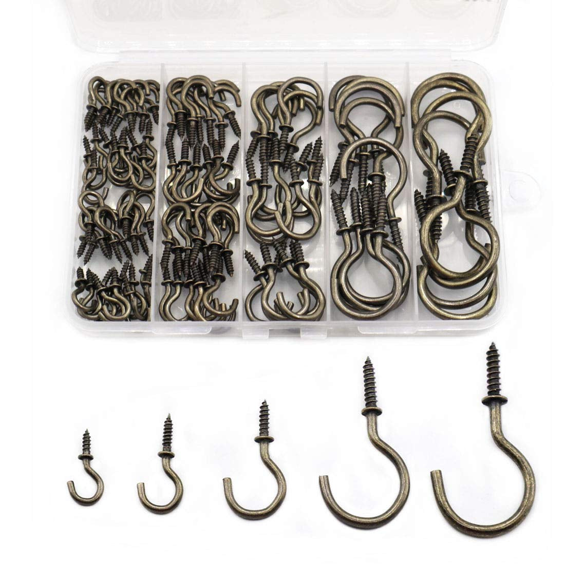 115 Pcs Bronze Cup Screw in Hooks Kit, 5 Sizes Screw Hooks for Hanging,Screw Ceiling DIY Jewelry Christmas Lights Plant Hanger Mug Hooks (1/2" 5/8" 7/8" 1-1/4" 1-1/2")