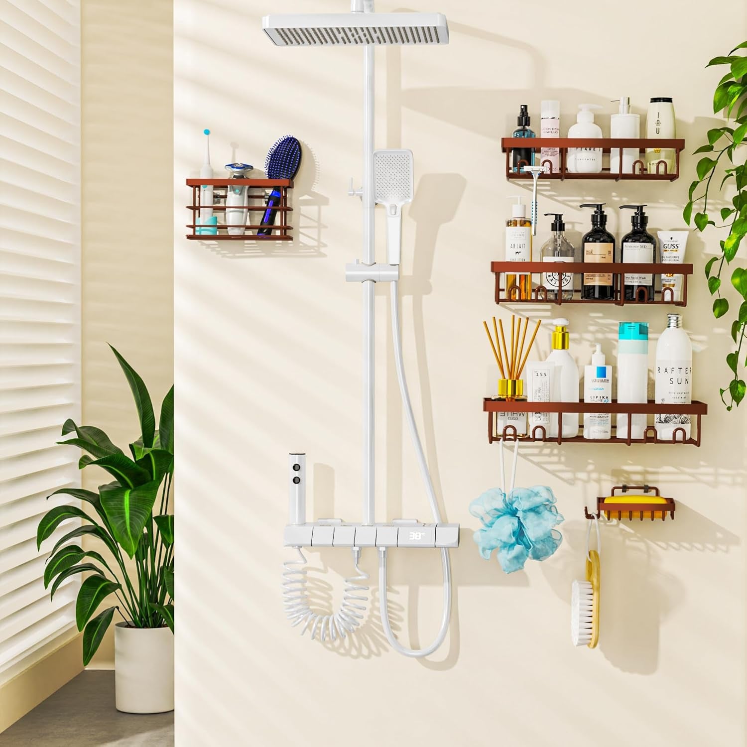Adhesive Shower Caddy Organizer Shelves Rack - 5 Pack Corner Bathroom Storage