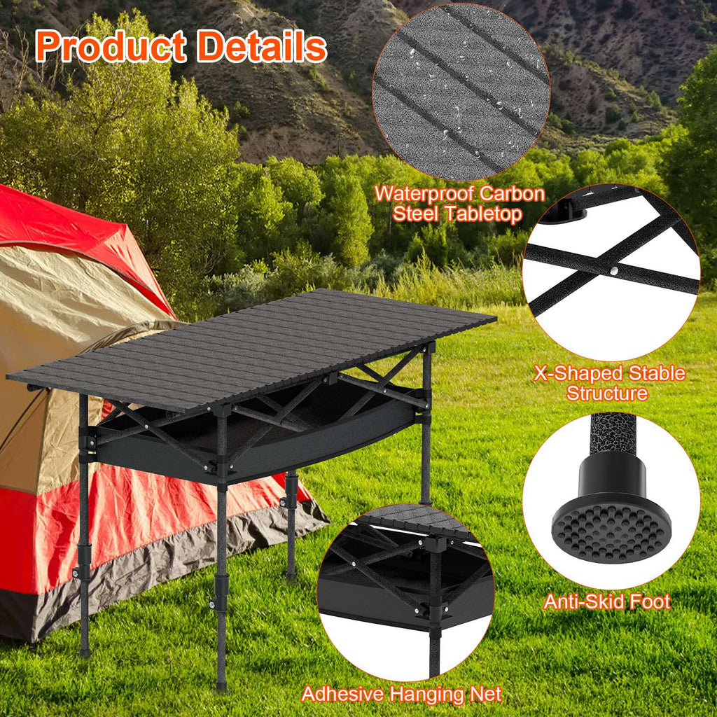 S-M-L Size Options Portable Folding Camping Table with Adjustable Height Rustproof Carbon Steel Foldable Roll-Up Camping Table for Picnic Camping Hiking Beach BBQ 55LBS Max Load