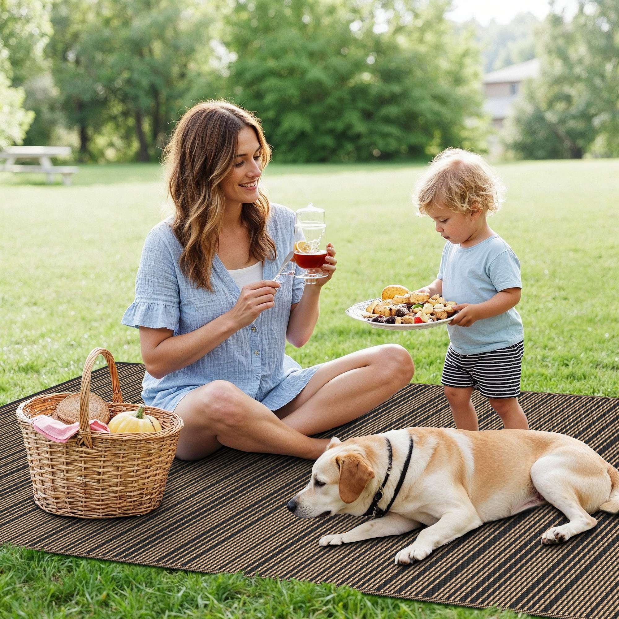 8'X 10' Outdoor Waterproof Rug Camping Mat Patio Carpet,Black&Brown