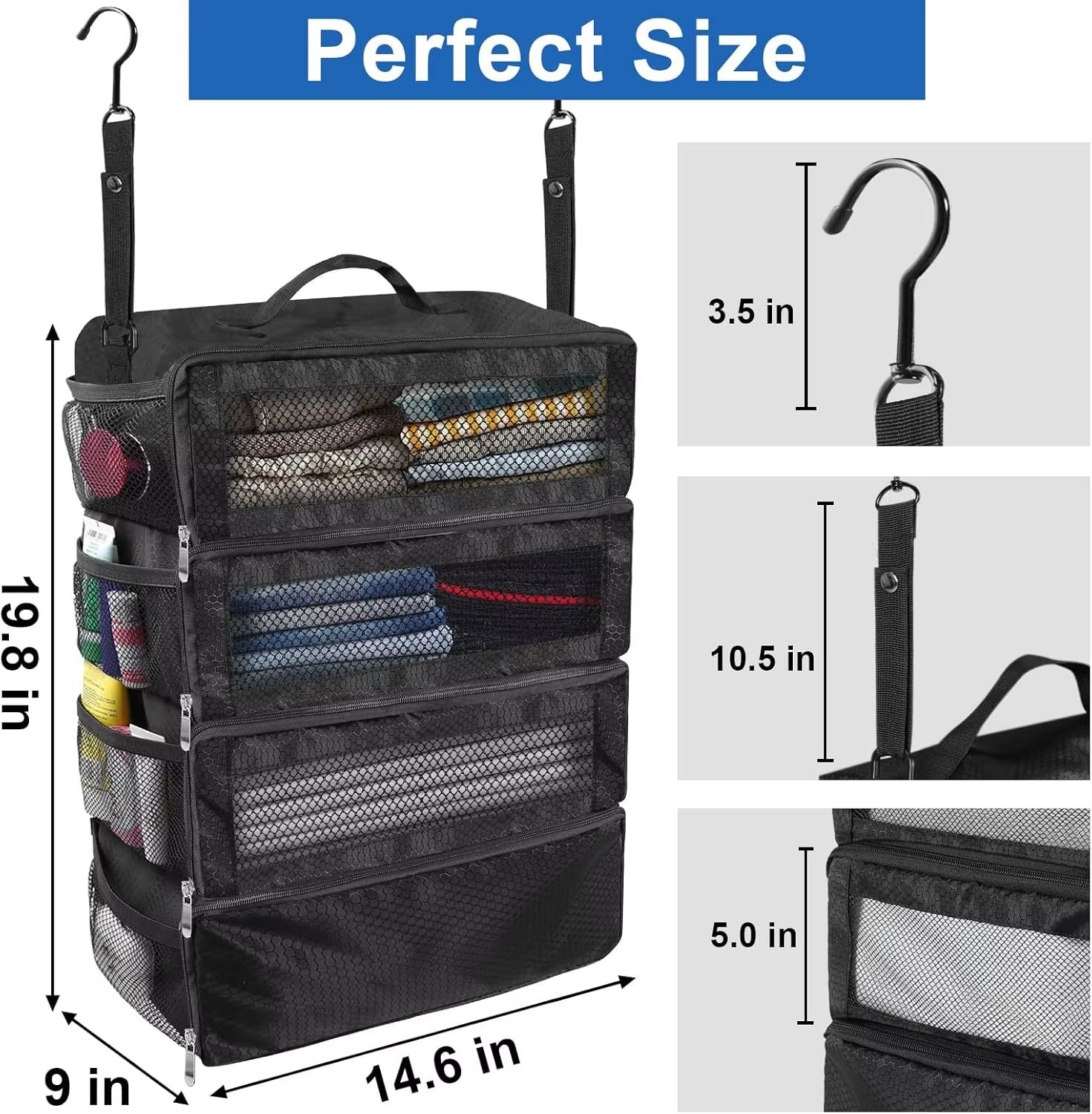 Suitcase Organizer High-Capacity Travel Luggage Organizer Hanging Shelve Packing Cube Closet Collapsible Hanging Storage Bags