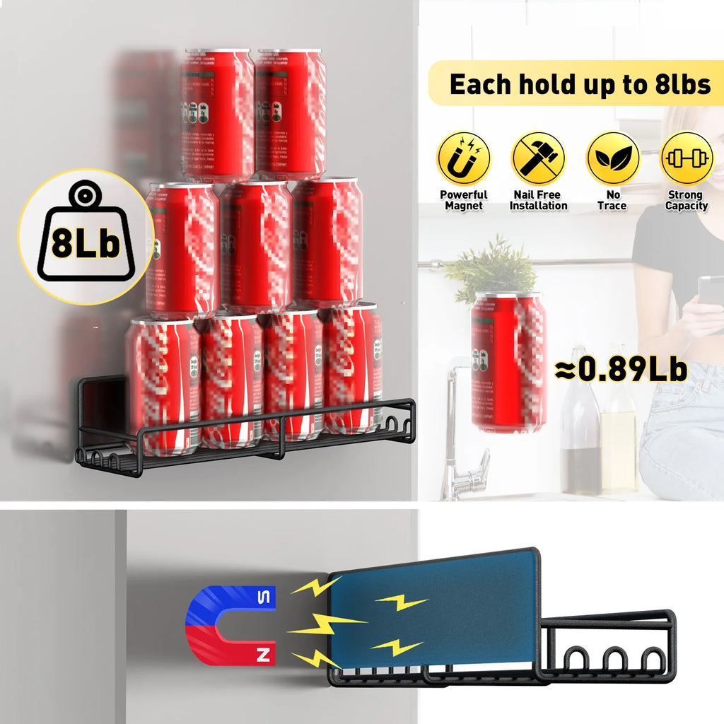 4 Pack Magnetic Spice Rack for Refrigerator and Oven, Magnetic Fridge Organizers and Storage Metal Black, Strong Magnets Shelf Seasoning Organizer Gadgets