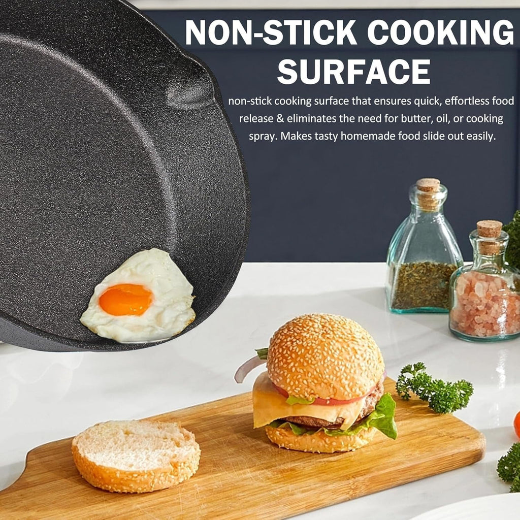 Cast Iron Skillet Set,  3-Piece Pre-Seasoned Pan Cookware Set, 10", 8", 6" Frying Pans with Handles, Heavy-Duty Cookware Set with Non-Stick Surface for Saute, Cooking, Pizza