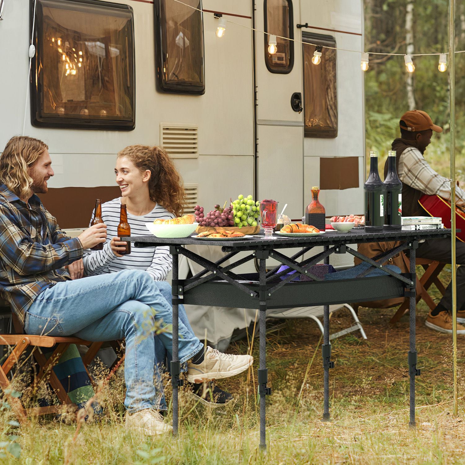 S-M-L Size Options Portable Folding Camping Table with Adjustable Height Rustproof Carbon Steel Foldable Roll-Up Camping Table for Picnic Camping Hiking Beach BBQ 55LBS Max Load