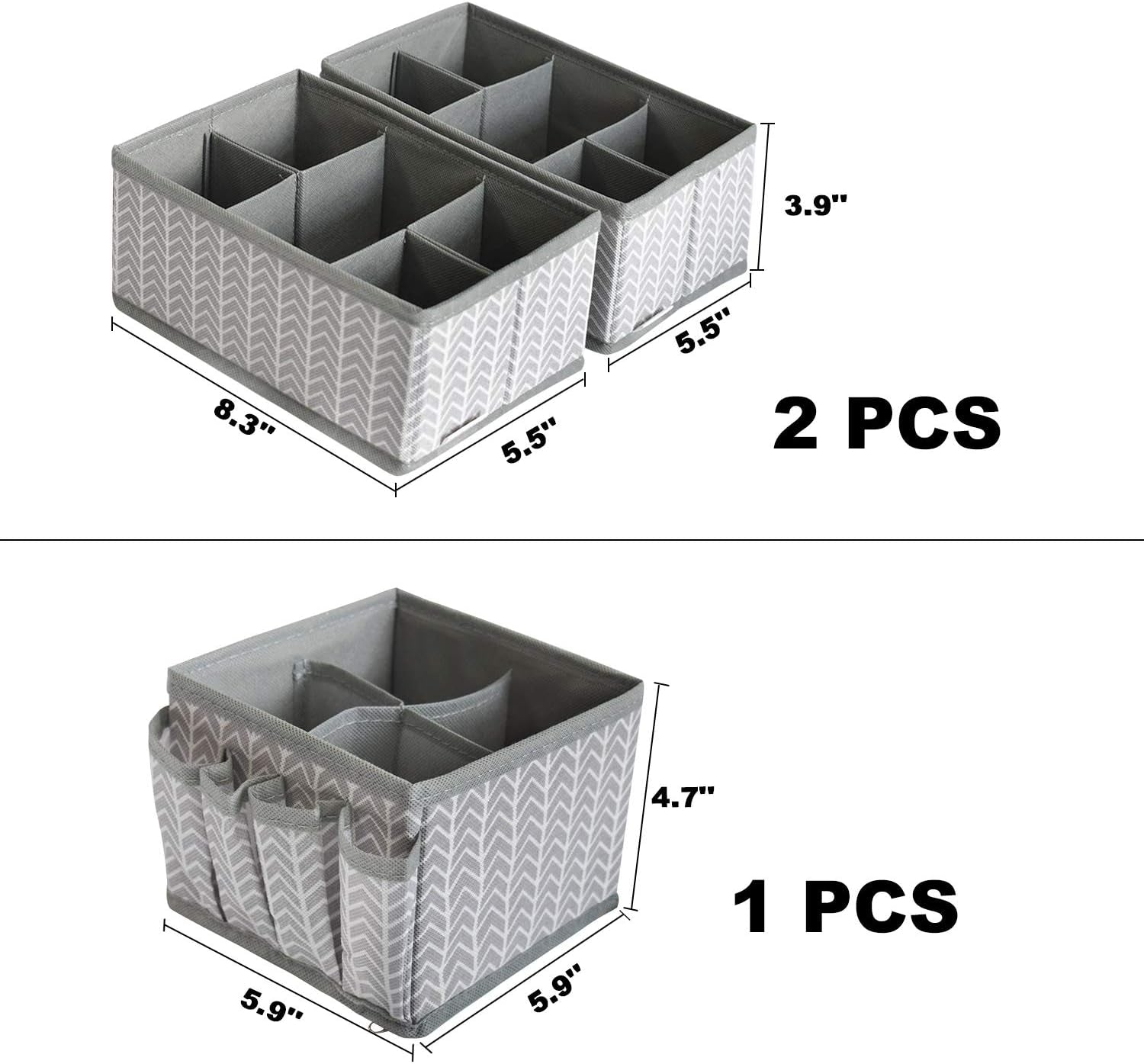 Cosmetic Storage Bins Makeup Organizer, Adjustable Multifunction Storage Box Desk Drawer Divider for Makeup Brushes, Bathroom Countertop or Dresser, Set of 3 (Grey)