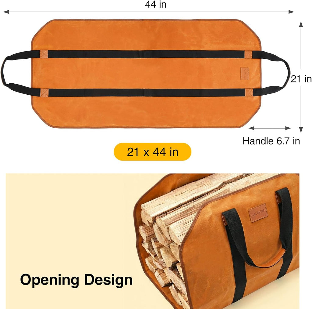 Firewood Carrier Waxed Canvas, 20Oz Heavy Duty and Large Capacity Firewood Log Tote Bag for Wood Carrying, 21'' × 44''