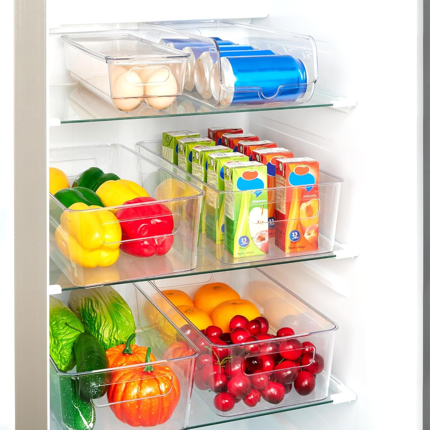 Set of 8 Fridge Organizer, Refrigerator Organizer Bins with Handles, Freezer Organizer Clear Organizing Bins, Bpa-Free Fridge Storage Containers for Fridge, Freezer, Cabinet, Kitchen, Pantry