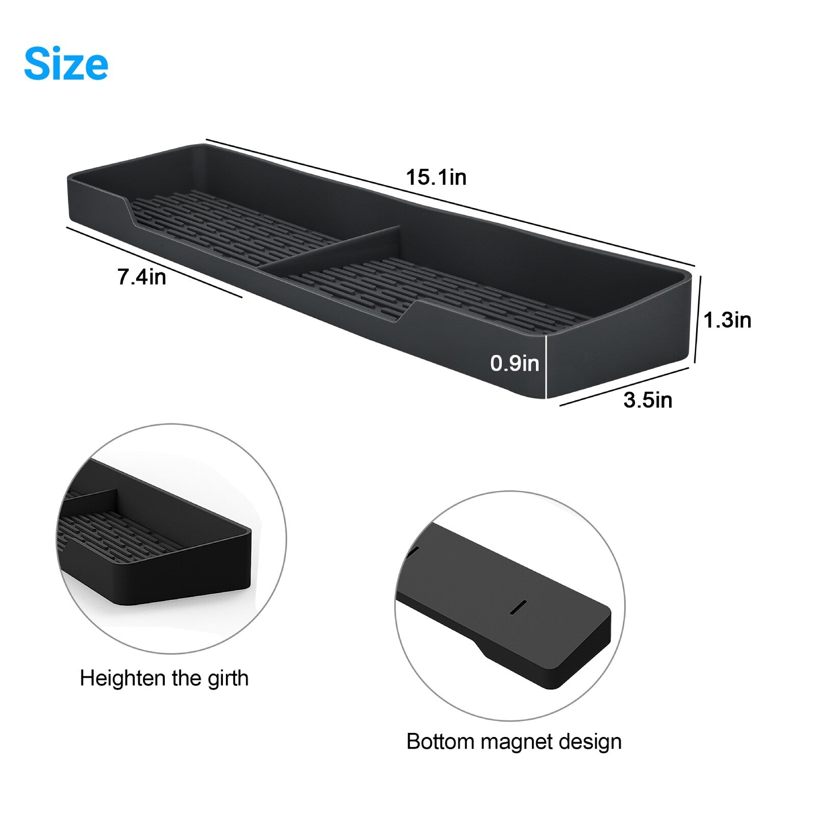 Silicone Kitchen Spice Rack, Magnetic Stove Top Shelf 15", Countertop Organizer