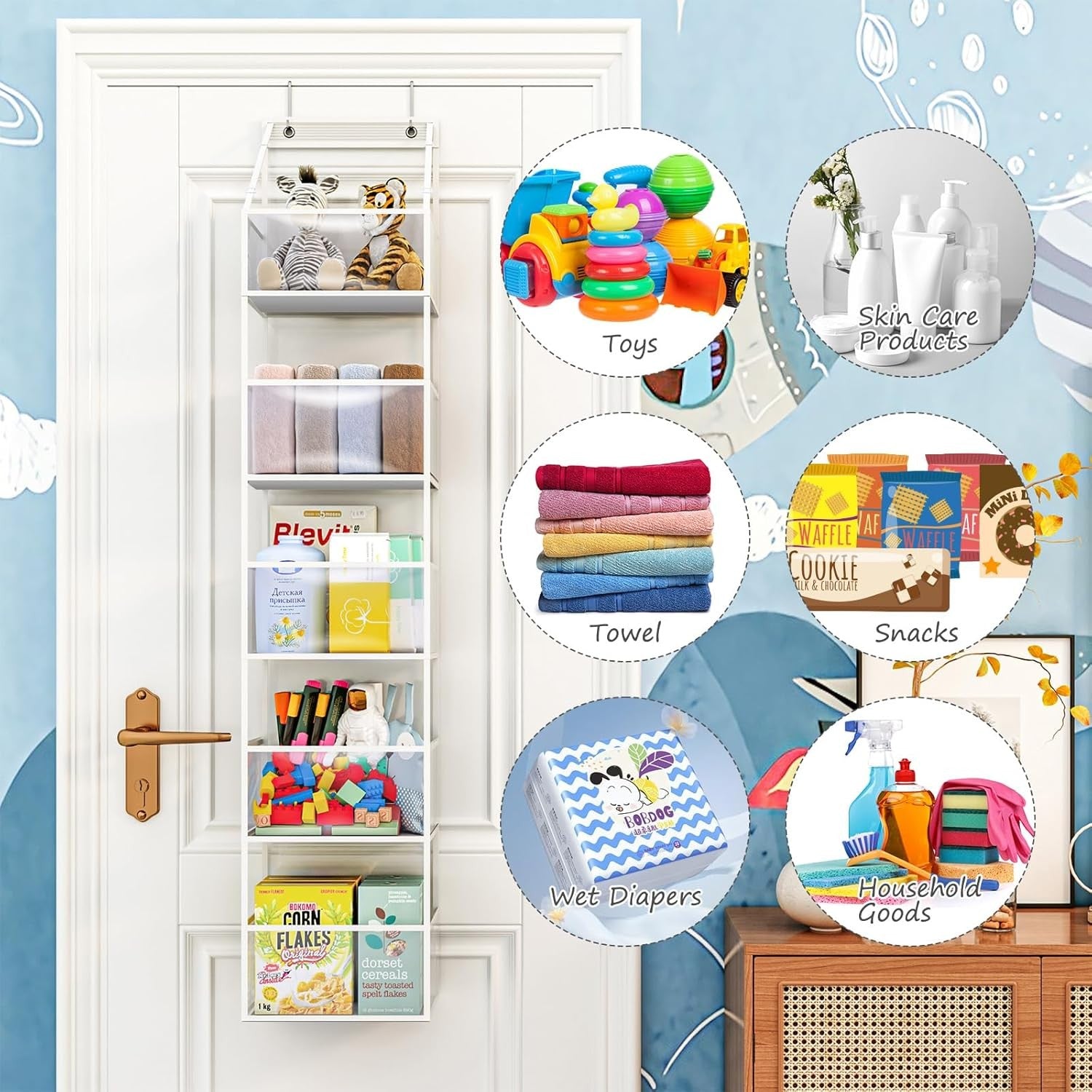 5 Shelf over the Door Hanging Pantry Organizer with Pockets