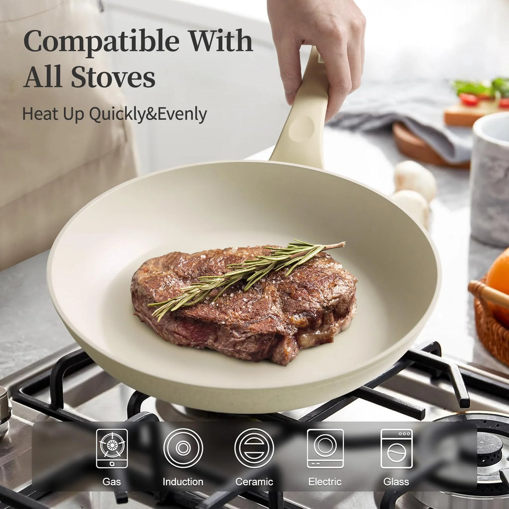 8" 9.5" and 11" Frying Pan Set Nonstick Cookware Set Toxin-Free Frying Pans with Lid Bakelite Handle Pans Set