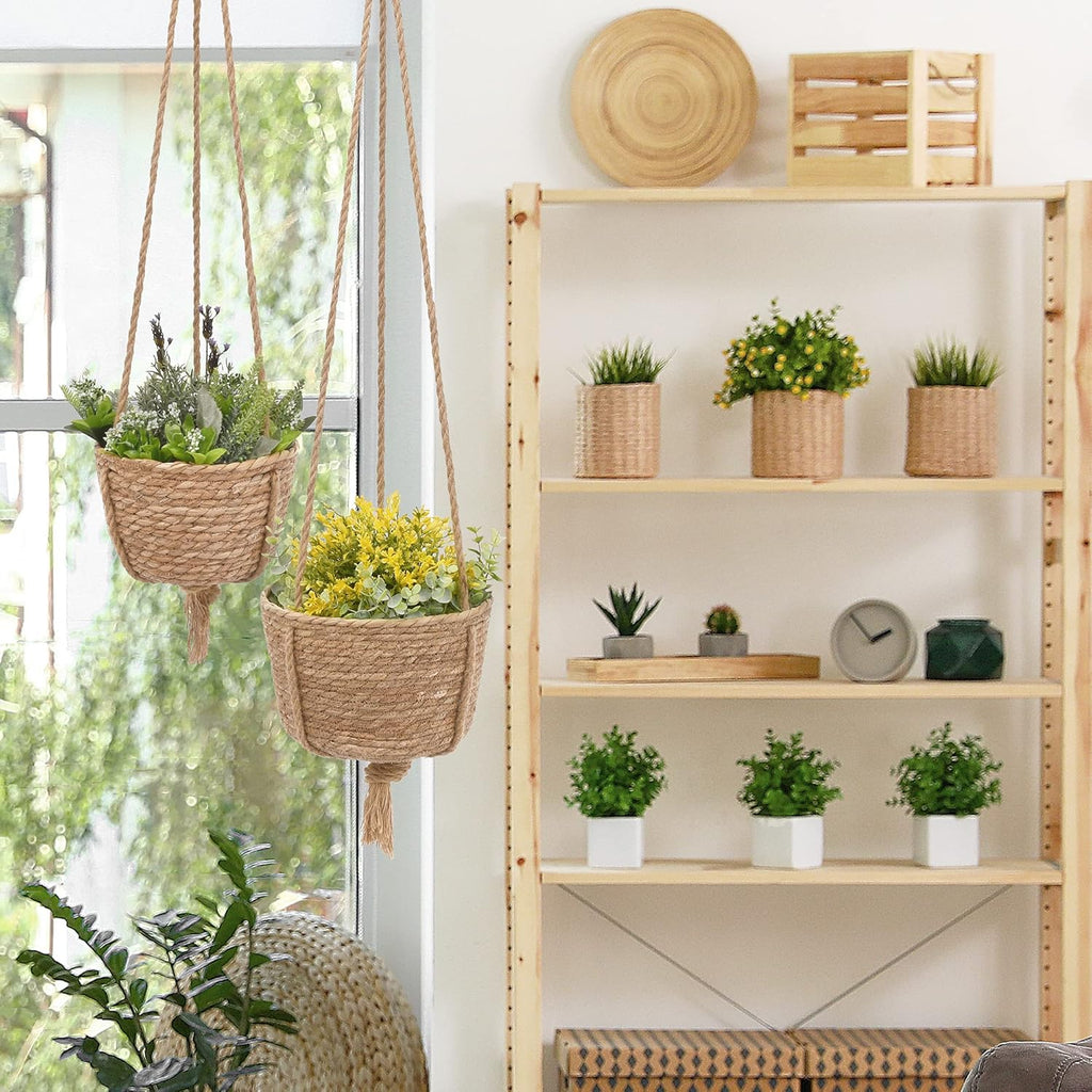 Water Hyacinth Hanging Plant Baskets, 2-Tier Woven Plant Baskets, Hanging Baskets for Plants Indoor & Outdoor, Hanging Baskets for Plant Flower Pots, Natural