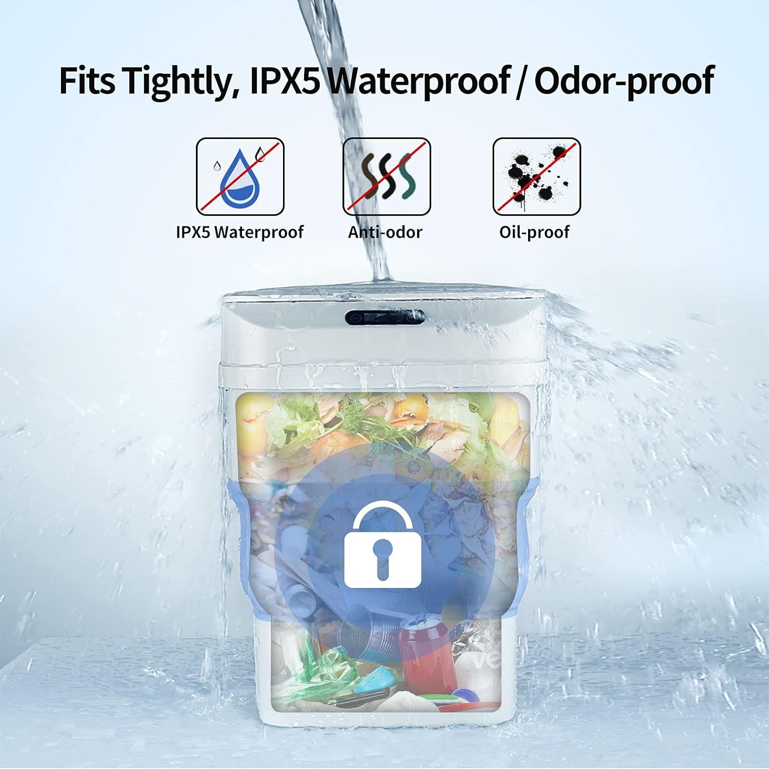 Trash Can with Lid Touchless Automatic Motion Sensor Smart Kitchen Trash Can, Garbage Can White Trash Can Foldable Trash Bin for Kitchen Bedroom Bathroom Office Car(4.6 Gal/17.5 L)