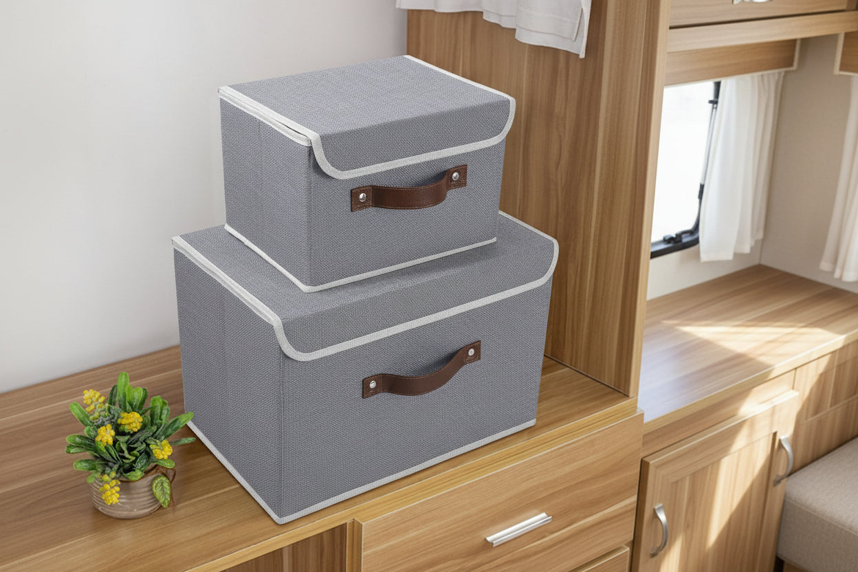 Foldable Fabric Storage Bin with Handle Lid Large Collapsible Box Basket for Home Organizer, 2 Packs, Gray