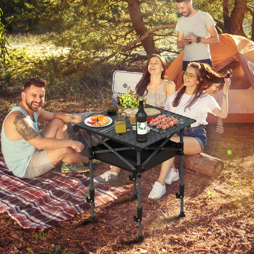 S-M-L Size Options Portable Folding Camping Table with Adjustable Height Rustproof Carbon Steel Foldable Roll-Up Camping Table for Picnic Camping Hiking Beach BBQ 55LBS Max Load
