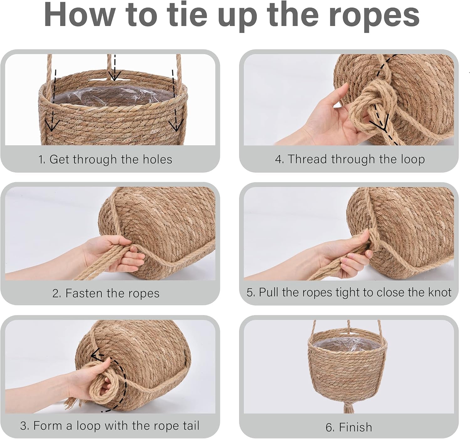 Water Hyacinth Hanging Plant Baskets, 2-Tier Woven Plant Baskets, Hanging Baskets for Plants Indoor & Outdoor, Hanging Baskets for Plant Flower Pots, Natural