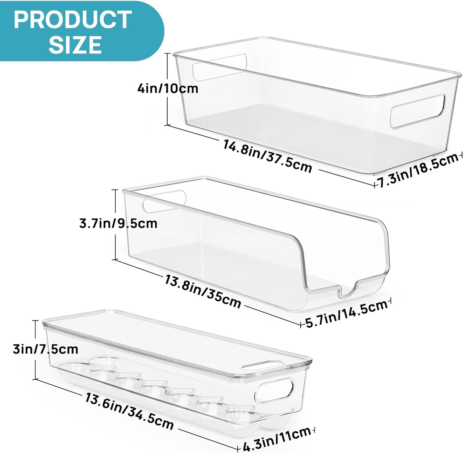 Set of 8 Fridge Organizer, Refrigerator Organizer Bins with Handles, Freezer Organizer Clear Organizing Bins, Bpa-Free Fridge Storage Containers for Fridge, Freezer, Cabinet, Kitchen, Pantry