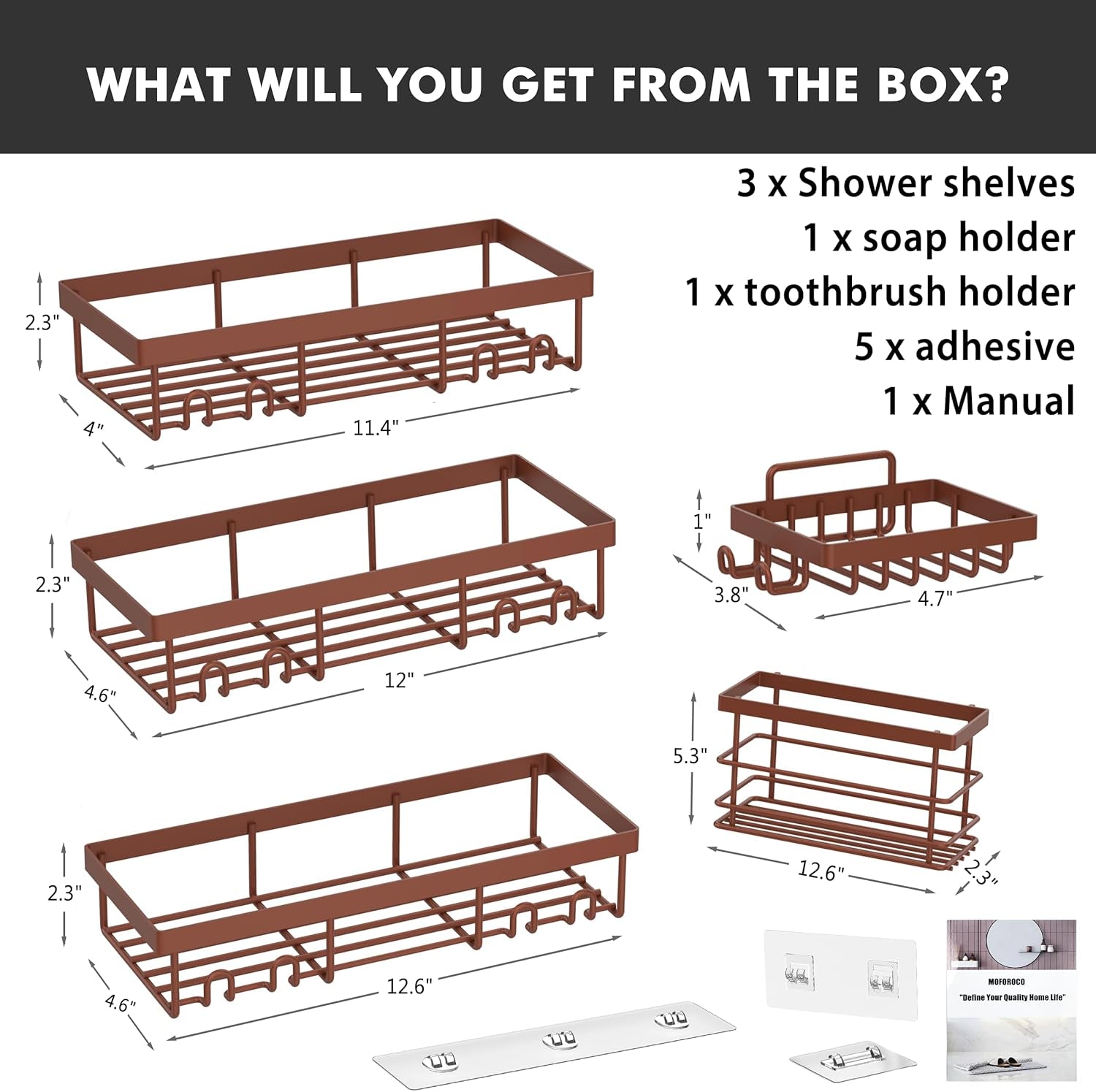 Adhesive Shower Caddy Organizer Shelves Rack - 5 Pack Corner Bathroom Storage