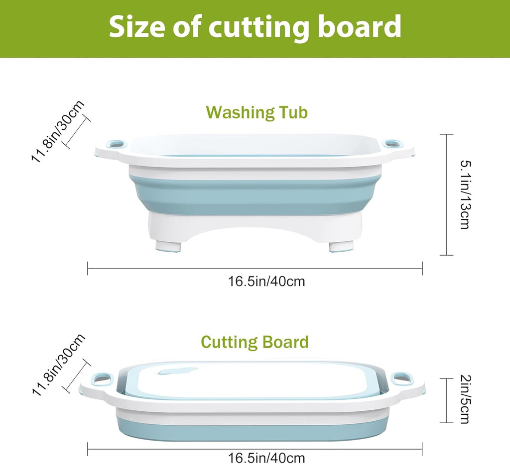 Collapsible Cutting Board, Camping Cutting Board with Knife,Multifunctional Kitchen Vegetable Washing Basket Silicone Dish Tub for Camping Kitchen Essentials/Bbq Prep Tub/Rv Accessories