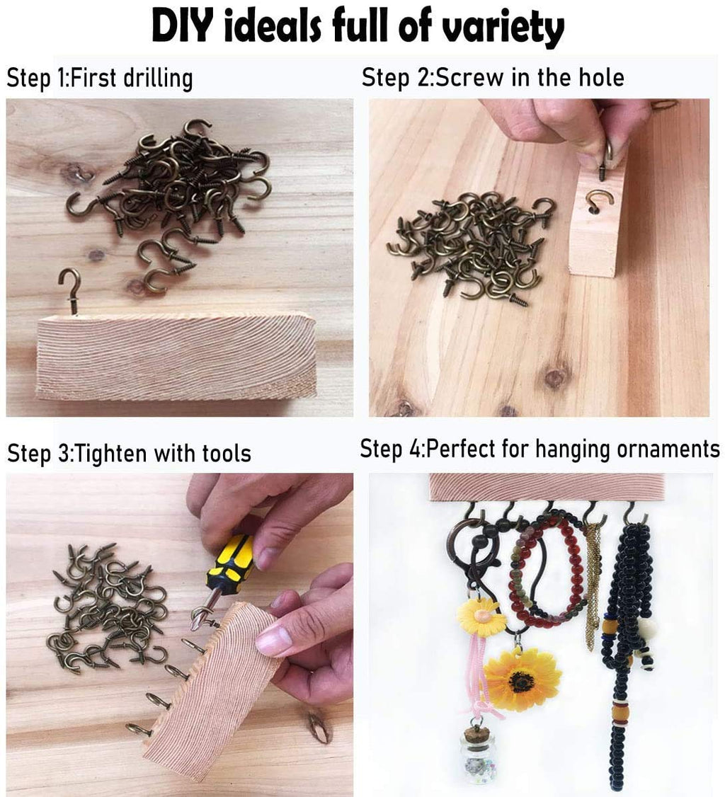 115 Pcs Bronze Cup Screw in Hooks Kit, 5 Sizes Screw Hooks for Hanging,Screw Ceiling DIY Jewelry Christmas Lights Plant Hanger Mug Hooks (1/2" 5/8" 7/8" 1-1/4" 1-1/2")