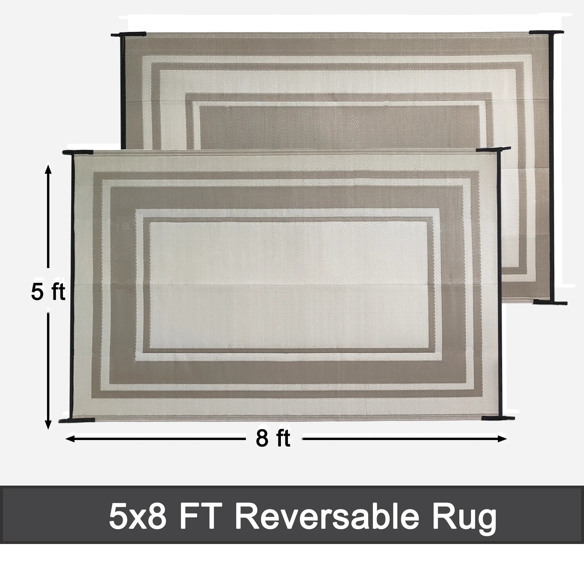 Outdoor Plastic Waterproof Rug 5'X 8' for Patio, Porch, Deck, Backyard, Balcony, Reversible, Geometric