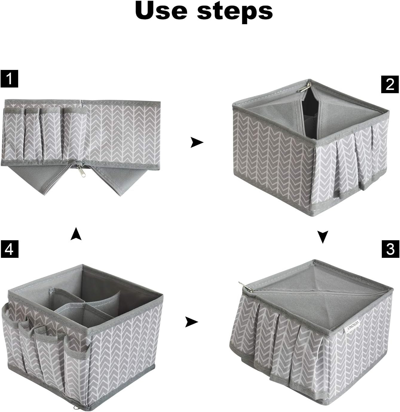 Cosmetic Storage Bins Makeup Organizer, Adjustable Multifunction Storage Box Desk Drawer Divider for Makeup Brushes, Bathroom Countertop or Dresser, Set of 3 (Grey)